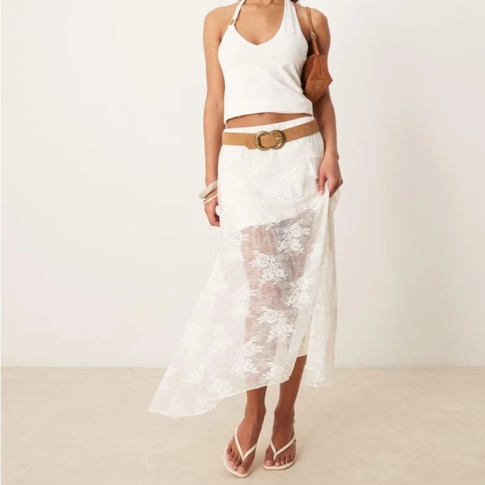 Abercrombie & Fitch cream lace high low midi skirt NWT